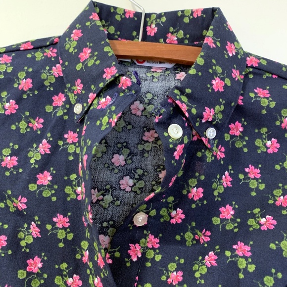 Floral Print Vintage 60s Blue Long Sleeve Shirt Dress - S - Picture 2 of 5